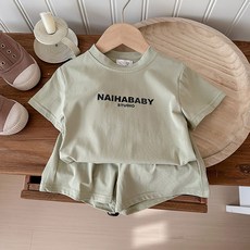 MK 兒童字母印花短袖短褲套裝