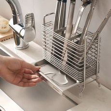 PURECELL 全不鏽鋼3格瀝水餐具筒, 銀, 1個