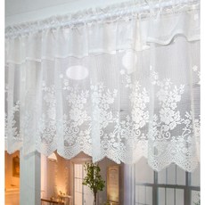 NASANDECO 羅曼蒂克花朵褶皺短窗簾, 白色