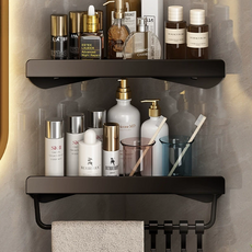 한봄누리 免鑽孔金屬多用途浴室轉角雙層架, 黑色, 1個