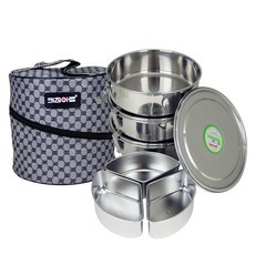 Kitchen-Art Allsten圓形3層餐盒+收納包, 混色, 1組