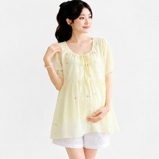 I CAN SIMPLE 棉花碎花傘狀抓皺短袖孕婦上衣