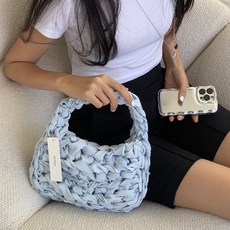 knit seasons DIY 鉤針包編織 仿舊牛仔包製作材料包組合, 淺藍色, 1套