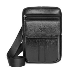 BLUEMOUNT 男士皮革兩用多功能斜揹包 CPZ1-4057, 黑色