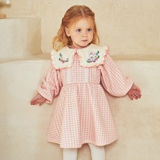 mollimelli 女童款細格紋花朵圖案拉絨連身裙