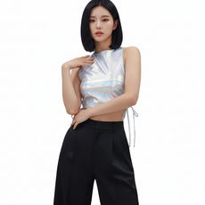 마켓피아 여성용 무대 댄스의상 사이드 스트링 홀터넥 크롭탑