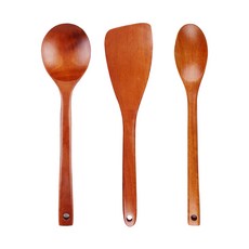 木製煎鏟+拌炒勺+湯勺, 深紅色