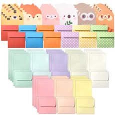 Tooyoung 迷你彩虹粉彩信紙8款 + 可愛動物朋友信紙6款組合, 1套, 混合顏色