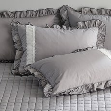gBEDDING 60支棉高密度素色水洗枕頭套 2入+枕芯 2入, 灰色
