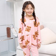 mabellechouchou 女童款Hello Bear柔軟保暖桃皮絨睡衣上下套裝