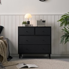 가구의정석 크라운 3자 3단 서랍장 방문설치, 4개, 블랙