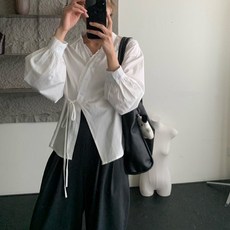 I'M MONG 女款Seribul蕾絲圍裹泡泡長袖襯衫