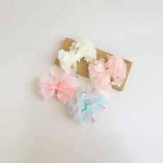 HARAROI 女童粉彩繡球花蝴蝶結髮夾4件組