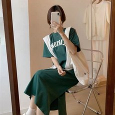 마켓에이 여성용 베어타운 레터링 박시 롱 원피스티 빅사이즈 포함