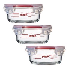 파이렉스 4면 밀폐 계량 저장용기 원형, 3개, 380ml