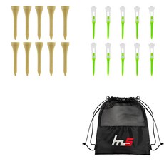 NAYASTYLE 木製高爾夫短球釘 10入 + 塑膠高爾夫加長綠色球釘 10入 + 收納袋套組 GFYP-182-1 178-2PU, 混色