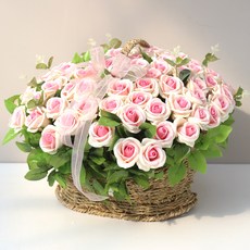 晨曦香氣玫瑰100朵花籃, 粉紅色, 100個