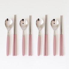 Camome Kitchen 兒童餐具 4 件套, 豆沙粉, 湯匙 + 筷子, 1個