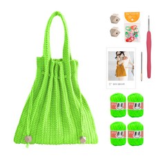 OliO yarna 단색 플리츠백 DIY 패키지 S, 742 네온라임(뜨개실), 베이지(우드볼), 랜덤발송(단수링), 1세트