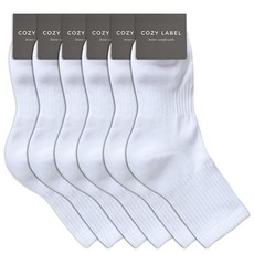 COZY LABEL 男士運動雙層氣墊中筒襪 6雙, 白色
