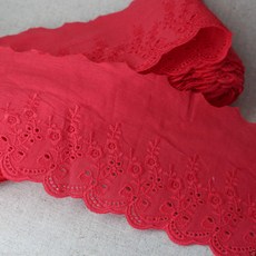 花束圖案單面刺繡蕾絲布 360cm, 紅色的, 1個