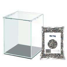 grovita Oldiaman 玻璃魚缸 15 高方+地板 1kg 套組, 混色（水箱）、黑沙（地坪）