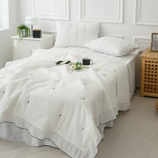 Inyx 泡泡紗夏季刺繡點綴荷葉邊夏日鋪棉被, 黑色