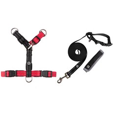 Mungtem 狗狗H型胸背帶 + 免持牽繩套組, 紅色 + 黑色(胸背帶), 黑色(牽繩)