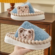 I'M MONG 女性小熊毛球拖鞋 4cm, 藍色