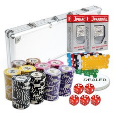 籌碼 500入+鋁盒+撲克牌 2入+方形籌碼 4入+莊家籌碼+ 鑰匙 2入+骰子 16mm 5入, 銀色（盒）、隨機發貨（方片）、透明（骰子）