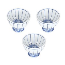 Oche Earths A型把手陶瓷點心碗 3入組, 藍色花瓣, 1套