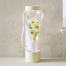 센트바스켓 조화 양귀비 실크플라워 꽃다발 LED 원통 캐리어, 아이보리, 1개