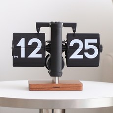 mooas 經典現代木質迷你翻頁桌鐘 21cm, 黑色