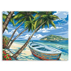 오로라데코덴 캔버스형 보석십자수 40 x 50 cm 세트, MK146 풍경 한가한 바다 해변, 1개