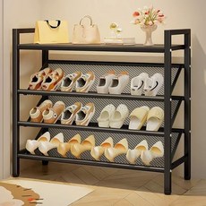 多用途鐵製纖薄收納架 鞋子展示架 4層 70cm, 黑色, 1個