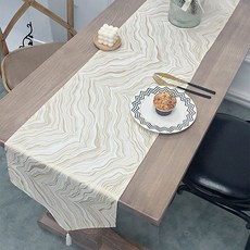 홈플로우 물결 치는 자수 엘레강스 테이블 러너, 아이보리, 35 x 180 cm, 1개