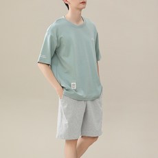 2'nd Pink 男性莫代爾潮流高級短袖+短褲睡衣套裝