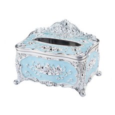 金色花朵裝飾高級面紙盒, 銀色藍色