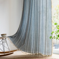 Atihome 波西米亞風交叉鏤空穿環式窗簾, 藍色