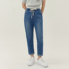 女性遮肉腰部鬆緊帶褲腳反摺哈倫牛仔褲 CR2W40