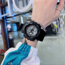 逍遙商會 防水學生軍人腕式電子運動手錶, 1個, 黑色 + 銀色