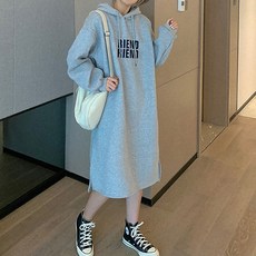 MarketA Riend 寬鬆版連帽長版連身裙, 灰色