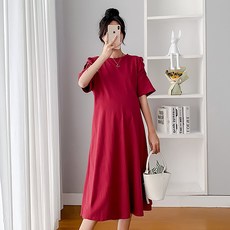 셔링 어깨 트임 캐주얼 a라인 롱 임산부 원피스