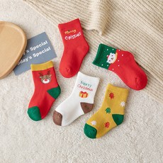 제이셀 여아용 쁘띠크리스마스 보온 중목양말 5종 세트 A270
