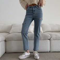 린다샵 여성용 헤니키 찢청 일자 청바지 PT7145K13