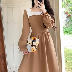 엘쏘 스퀘어넥 프릴 카라 롱 스커트 원피스 빅사이즈 포함