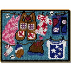 Allode 長方形地墊型 DIY 戳戳繡套組 英文版 彩色印刷網布, 1套, NO 03