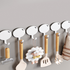 라보비아 강력자석 무타공 주방 수건걸이 원형후크, 화이트, 6개