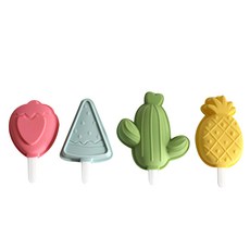 Kitchen9 矽膠自製冰棒模具組 4入, 草莓/西瓜/仙人掌/鳳梨造型, PP塑料, 草莓花色+西瓜花色+仙人掌花色+鳳梨花色, 1組