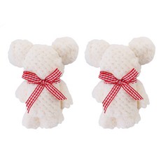 쿼르디 결혼 답례품 집들이 선물 타월 베어 그리드, 화이트, 2개